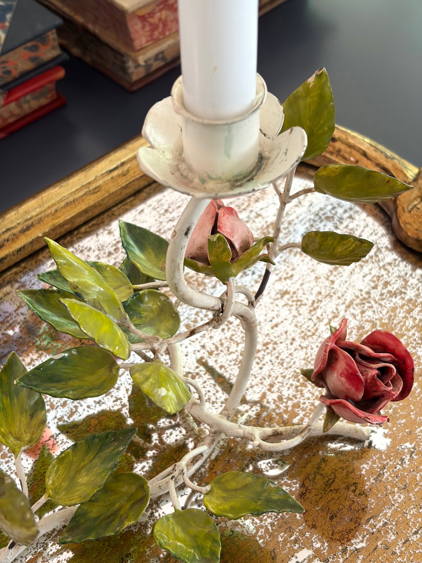 Vintage Italian Tole Floral Double Candle Holder