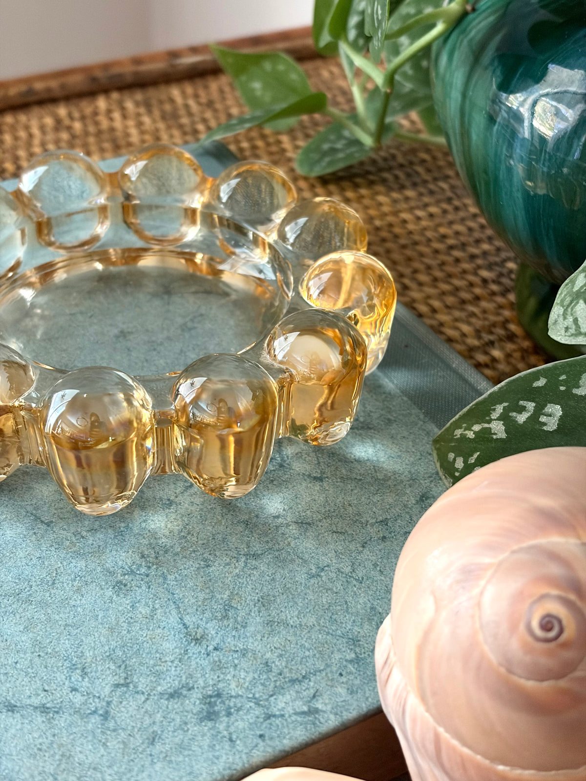 Vintage Peach Bubble Glass Dish