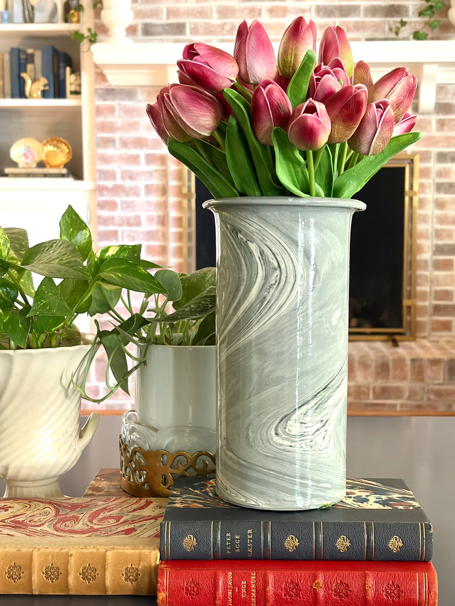 Vintage Nora Fenton High Gloss Marbled Gray Vase