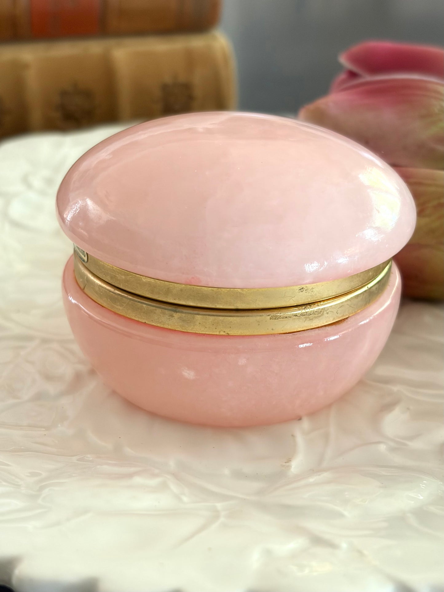 Vintage Italian Pink Alabaster & Brass Box