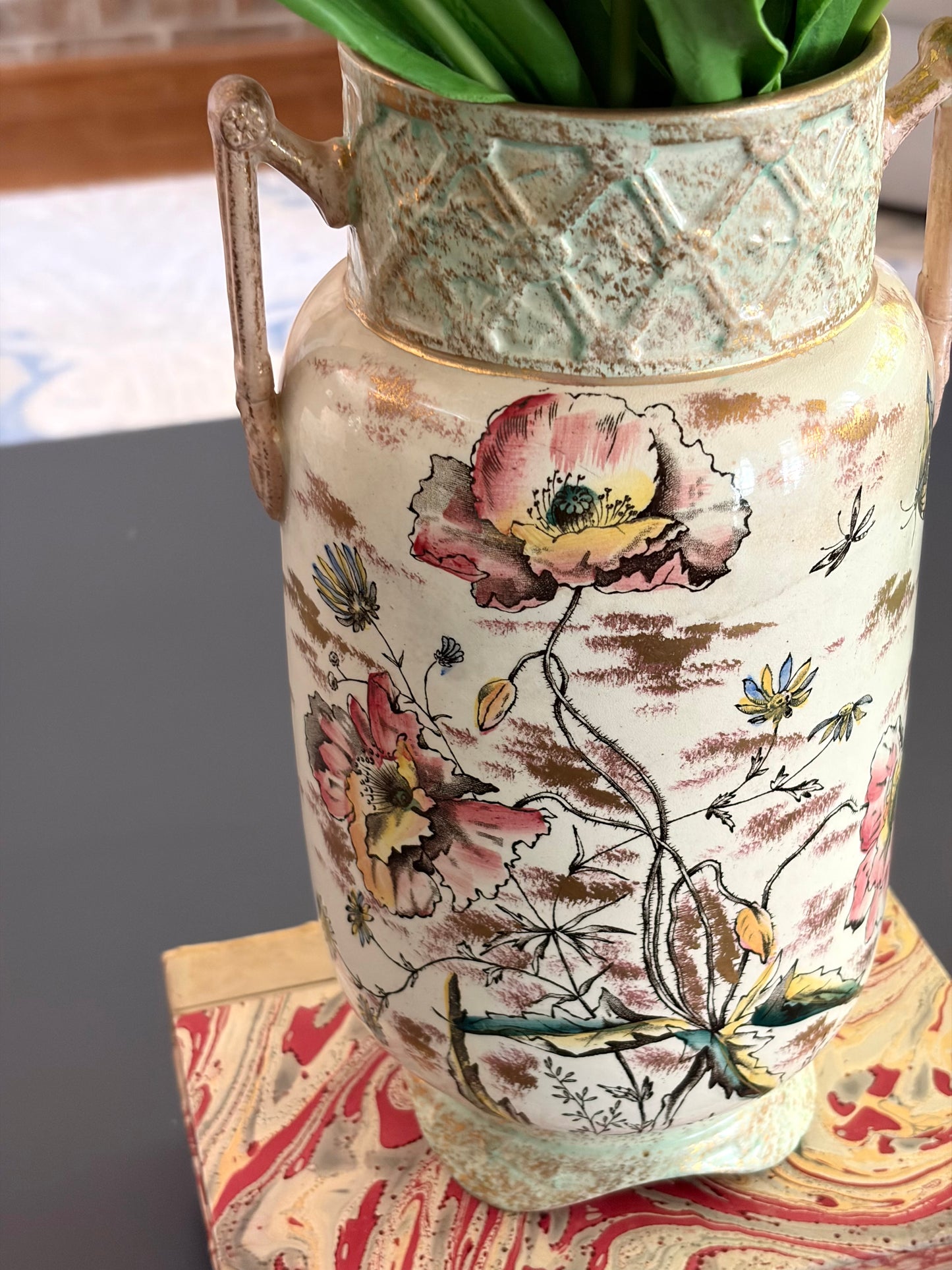Antique Floral Amphora Vase