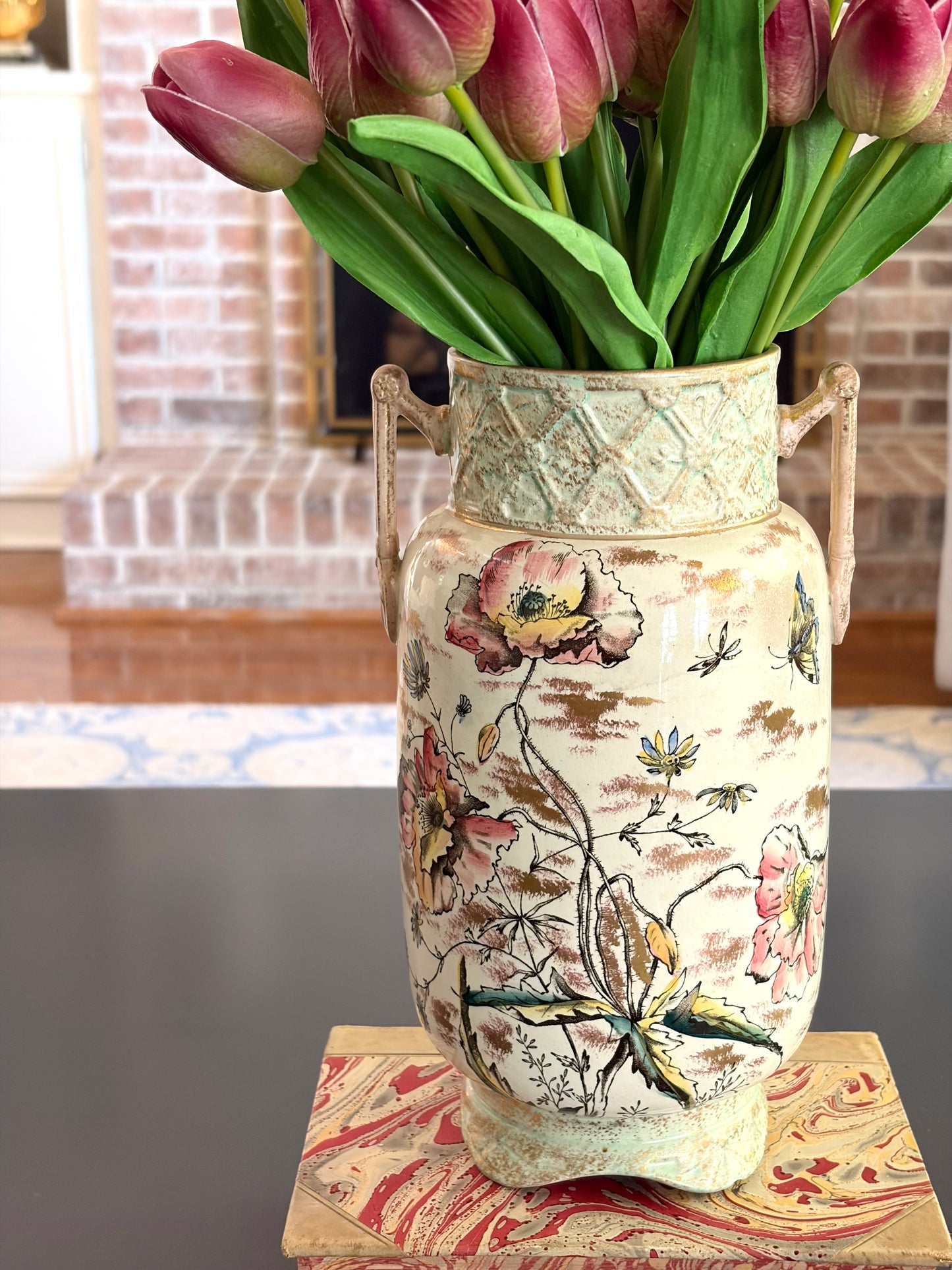 Antique Floral Amphora Vase
