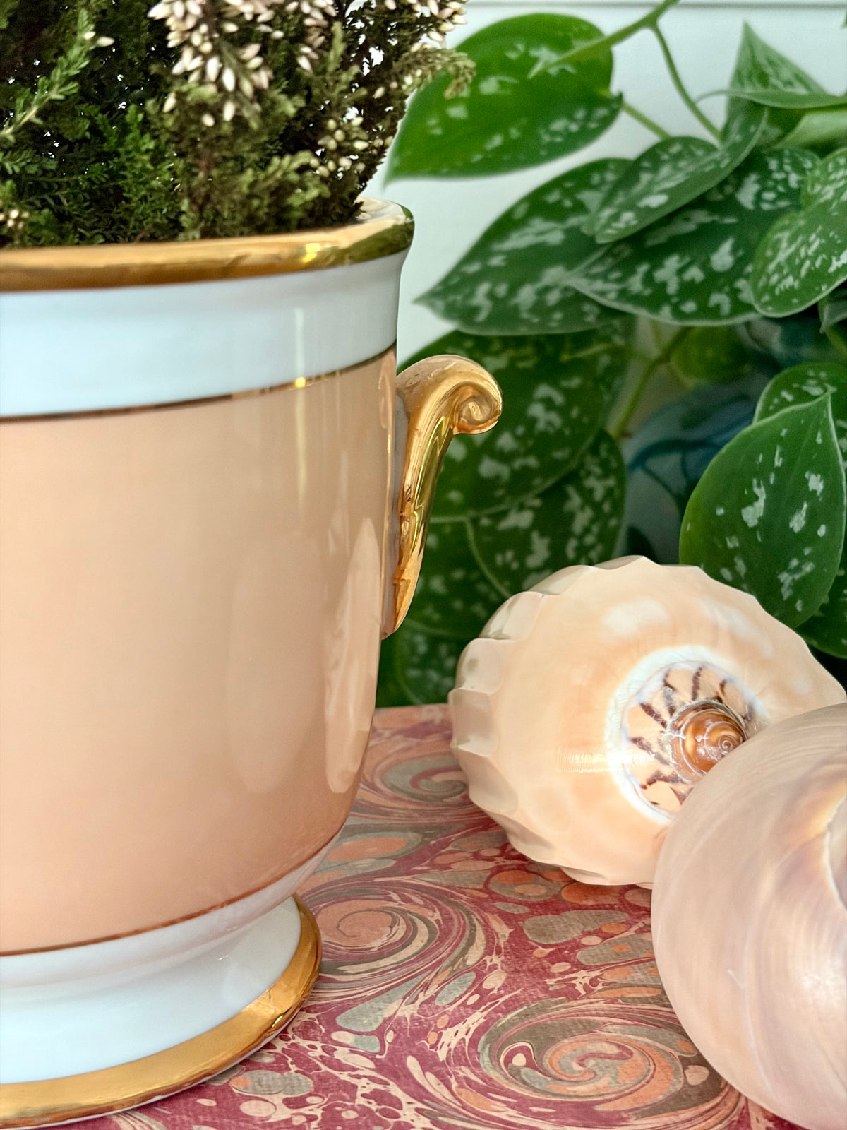 Vintage Peach and Gold Cachepot