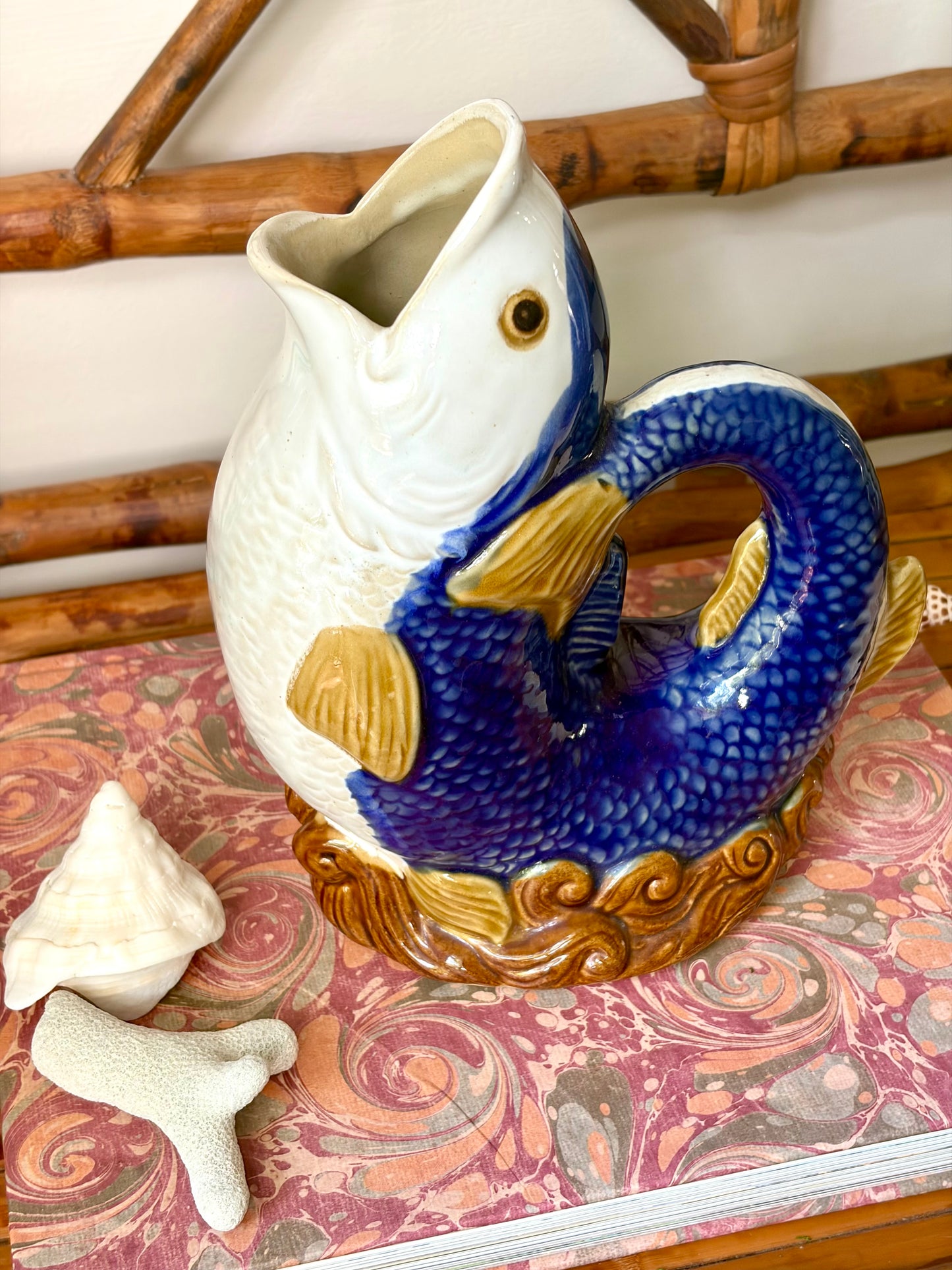 Vintage Majolica Gurgle Fish Pitcher
