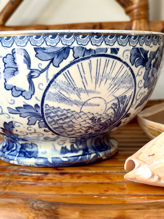 Antique Blue & White Pedestal Bowl