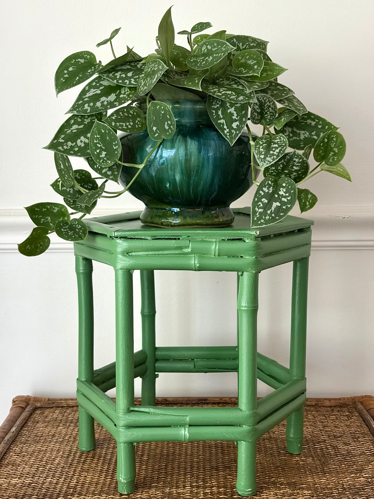 Vintage Green Painted Faux Bamboo Stand