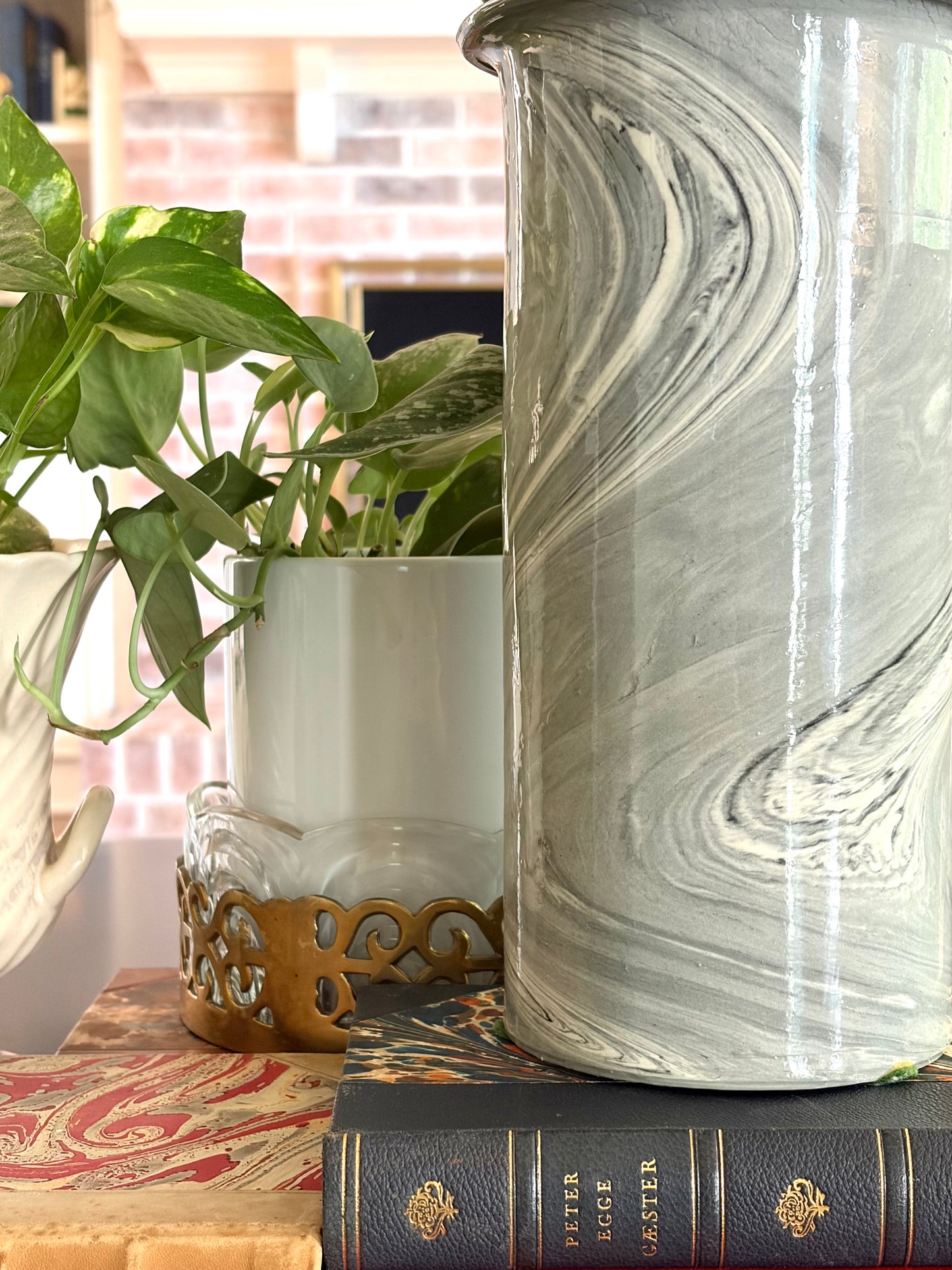 Vintage Nora Fenton High Gloss Marbled Gray Vase