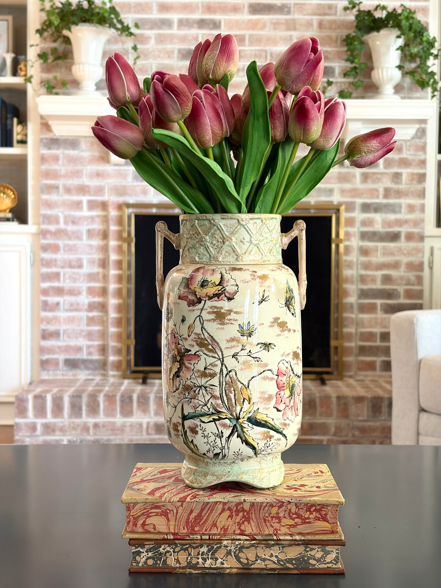Antique Floral Amphora Vase