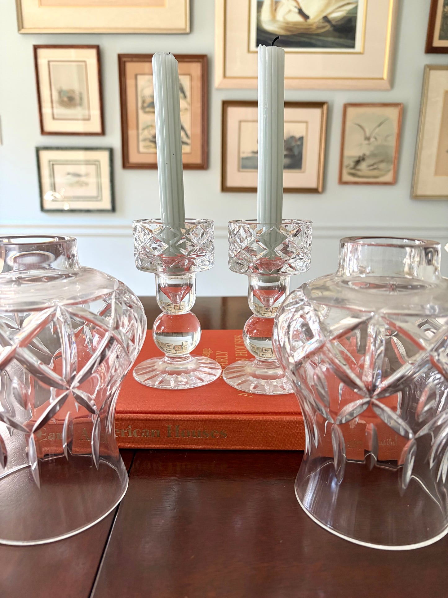 Pair of Vintage Crystal Two-Piece Hurricanes