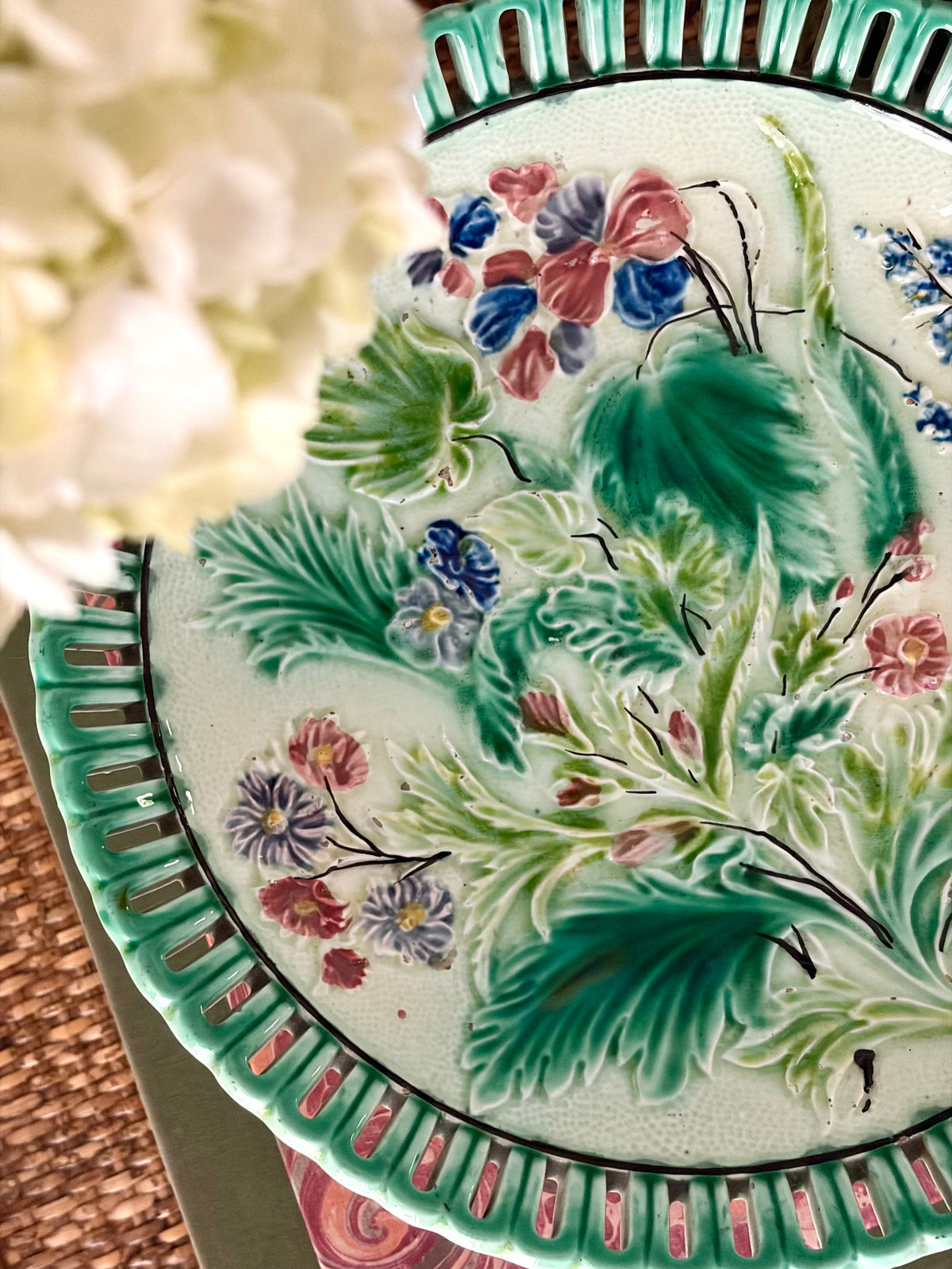 Antique German Majolica Pedestal Dish