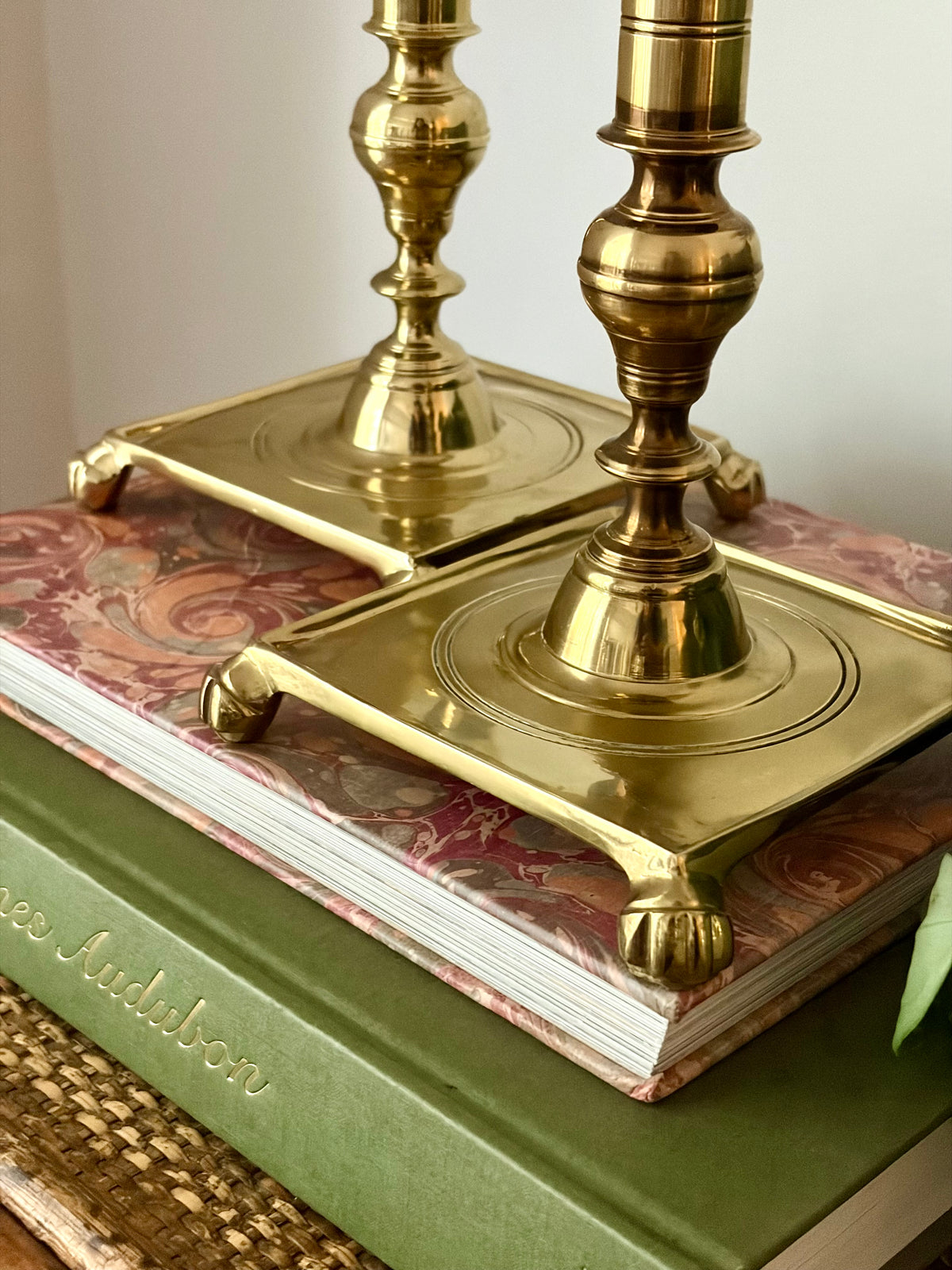 Vintage Virginia Metal Crafters Brass Footed Candlesticks