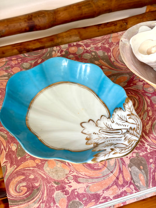 Vintage Aqua & Gold Shell Dish