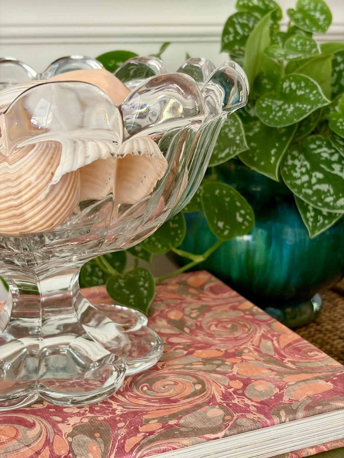 Vintage Crystal Scalloped Pedestal Bowl