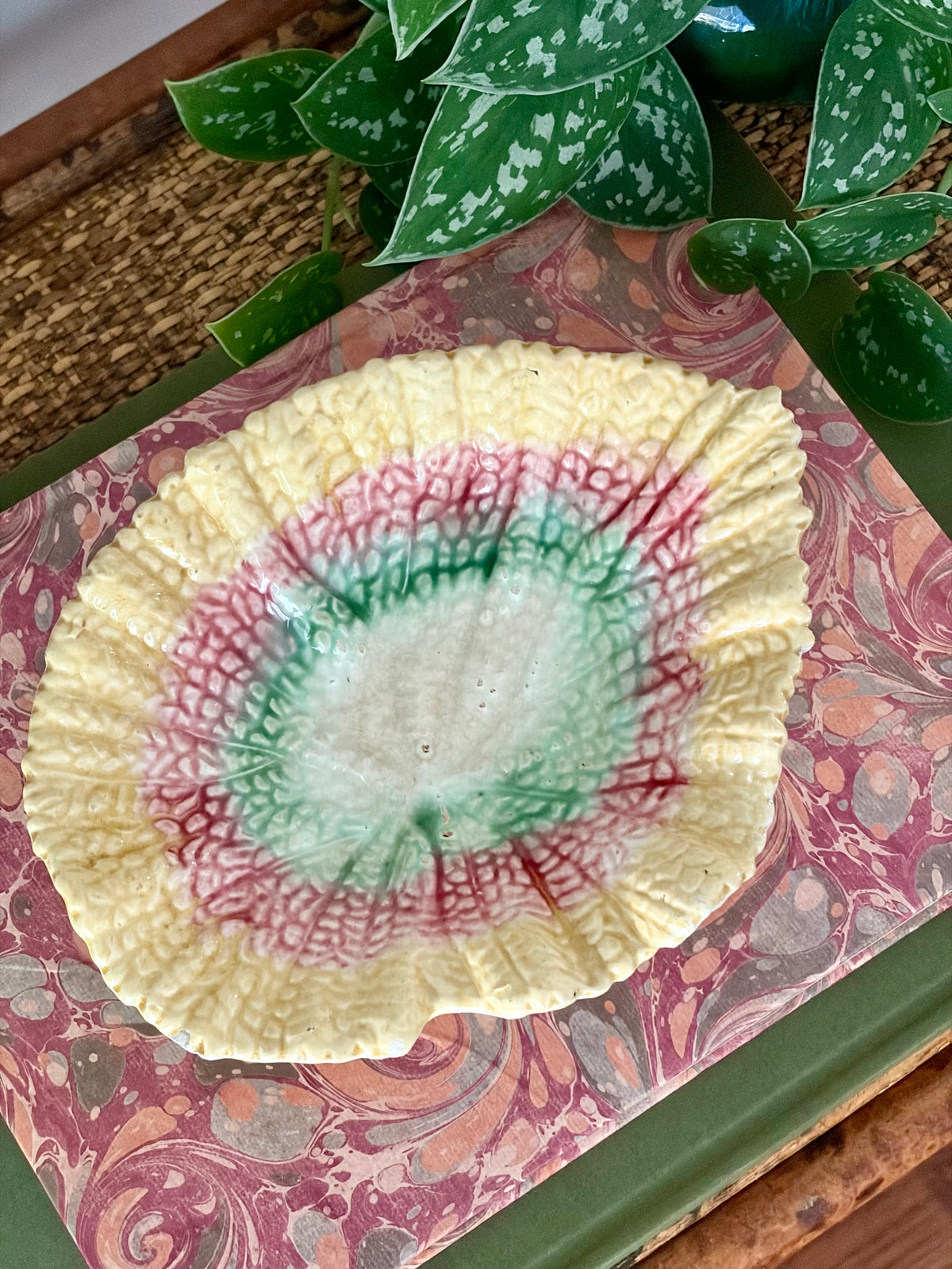 Antique Majolica Begonia Plate