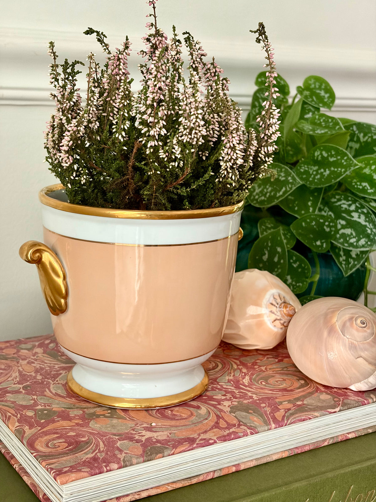 Vintage Peach and Gold Cachepot