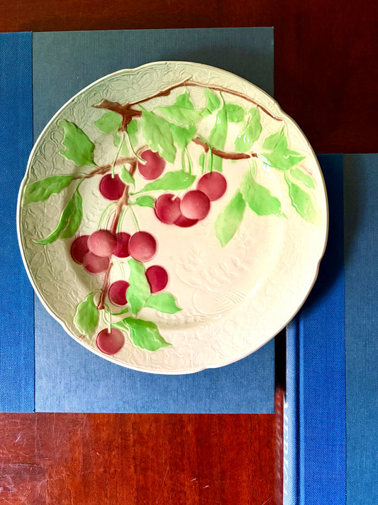 Antique French Majolica Cherry Plate